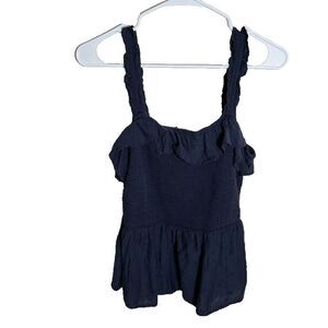 Old Navy Tank Top Women's Medium Navy Blue Smocked Ruffle Sleeveless Casual